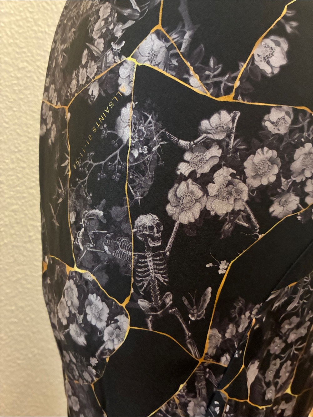 AllSaints ‘94 Vintage Black Floral Skeleton Patchwork asymmetrical hem Skirt Sz4